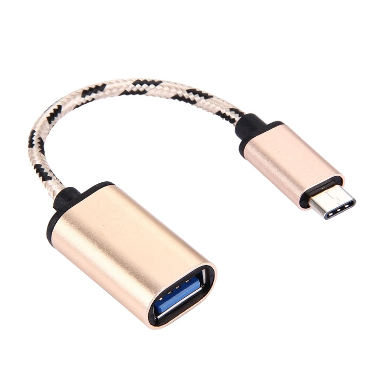 15cm Woven Style Metal Head USB-C / Type-C Male to USB 2.0 Female Data Cable(Gold) by buy2fix