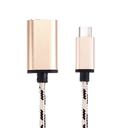 15cm Woven Style Metal Head USB-C / Type-C Male to USB 2.0 Female Data Cable(Gold) by buy2fix
