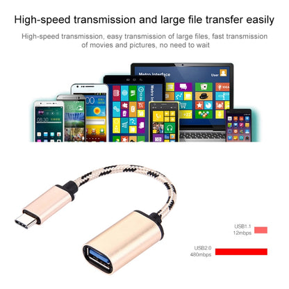 15cm Woven Style Metal Head USB-C / Type-C Male to USB 2.0 Female Data Cable(Gold) by buy2fix