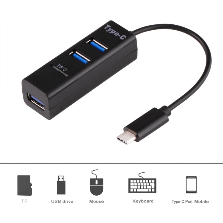 2 in 1 USB 3.1 USB-C / Type-C to USB 2.0 COMBO 3 Ports HUB + TF Card Reader(Black) by buy2fix