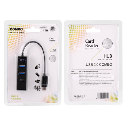 2 in 1 USB 3.1 USB-C / Type-C to USB 2.0 COMBO 3 Ports HUB + TF Card Reader(Black) by buy2fix