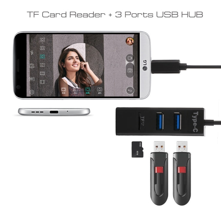 2 in 1 USB 3.1 USB-C / Type-C to USB 2.0 COMBO 3 Ports HUB + TF Card Reader(Black) by buy2fix