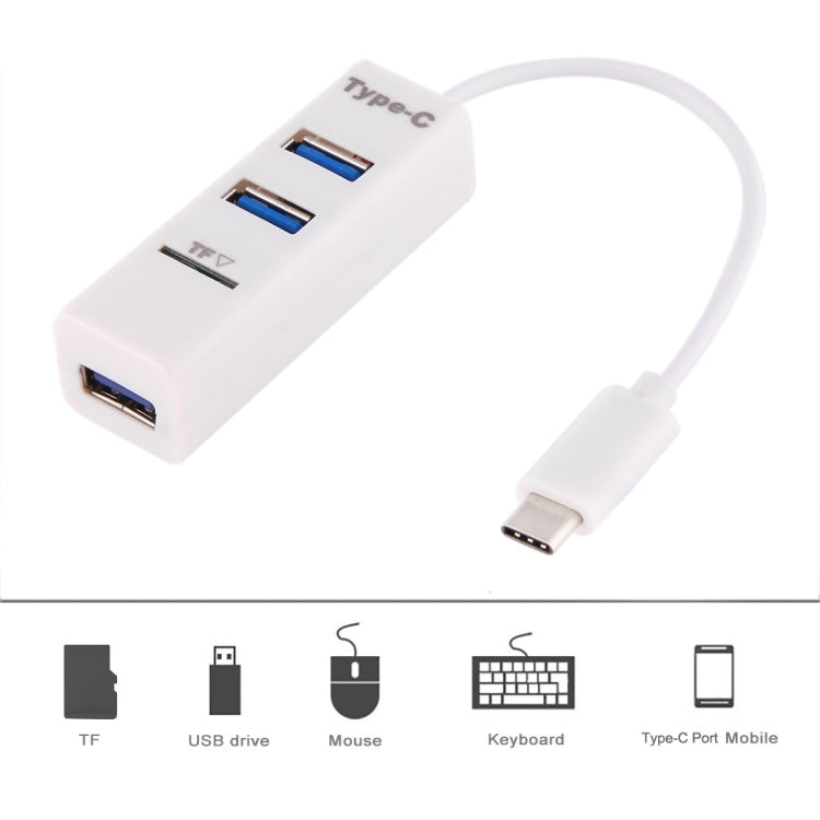 2 in 1 USB-C / Type-C 3.1 to USB 2.0 COMBO 3 Ports HUB + TF Card Reader(White) by buy2fix