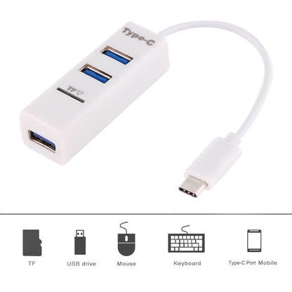 2 in 1 USB-C / Type-C 3.1 to USB 2.0 COMBO 3 Ports HUB + TF Card Reader(White) by buy2fix