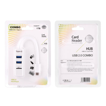 2 in 1 USB-C / Type-C 3.1 to USB 2.0 COMBO 3 Ports HUB + TF Card Reader(White) by buy2fix