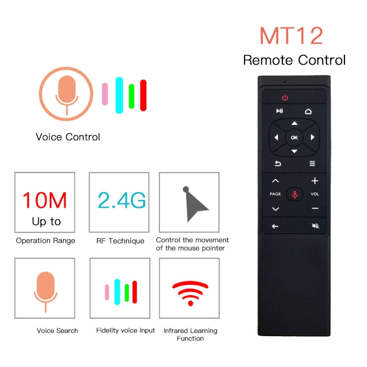 MT12 2.4G Air Mouse Remote Control with Fidelity Voice Input & IR Learning for PC & Android TV Box & Laptop & Projector by buy2fix