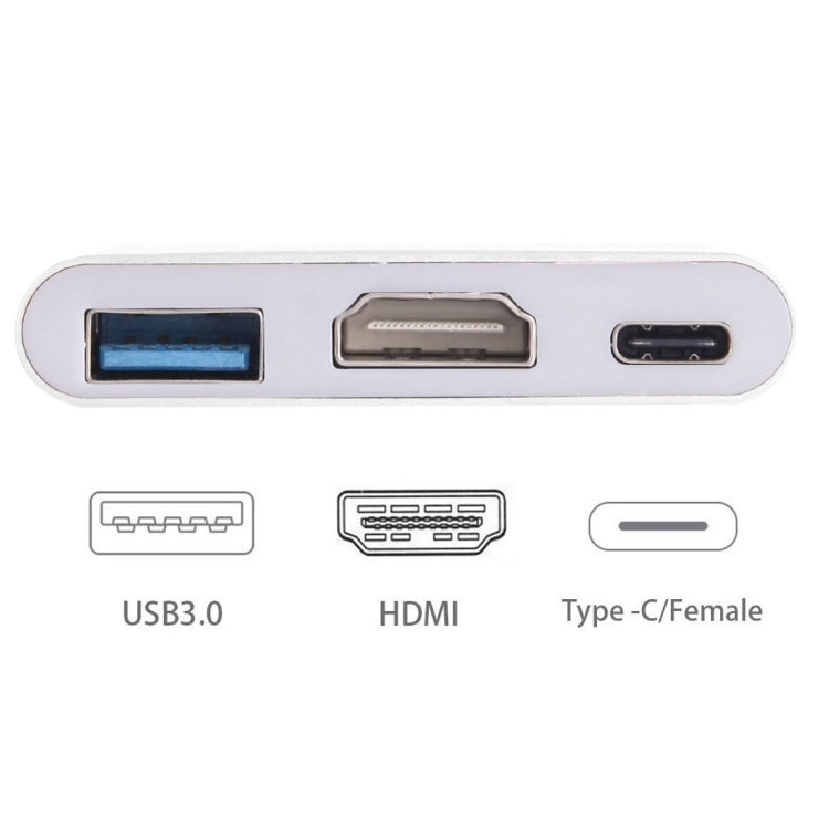 USB-C / Type-C 3.1 Male to USB-C / Type-C 3.1 Female & HDMI Female & USB 3.0 Female Adapter(Silver) by buy2fix