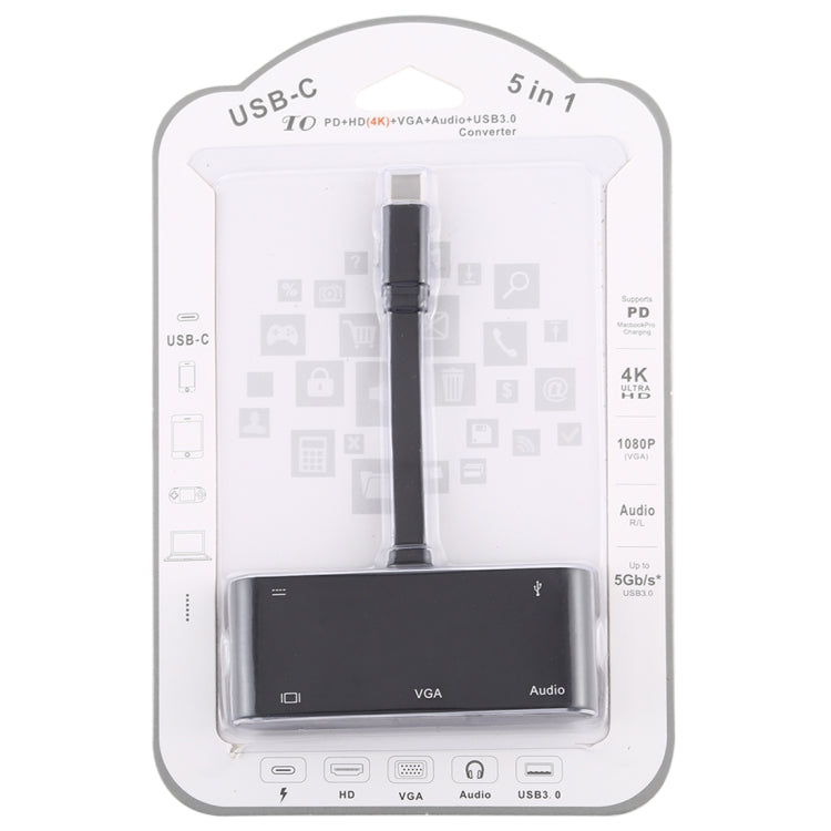 V126 UCB-C / Type-C Male to PD + HDMI + VGA + Audio + USB 3.0 Female 5 in 1 Converter by buy2fix