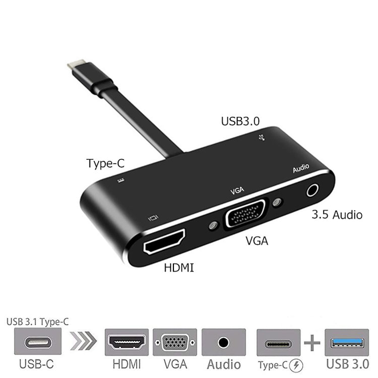 V126 UCB-C / Type-C Male to PD + HDMI + VGA + Audio + USB 3.0 Female 5 in 1 Converter by buy2fix