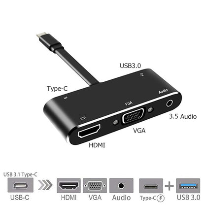 V126 UCB-C / Type-C Male to PD + HDMI + VGA + Audio + USB 3.0 Female 5 in 1 Converter by buy2fix