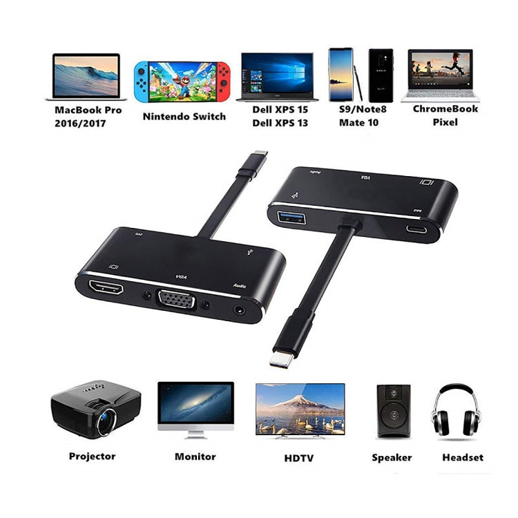 V126 UCB-C / Type-C Male to PD + HDMI + VGA + Audio + USB 3.0 Female 5 in 1 Converter by buy2fix