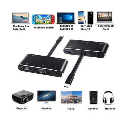 V126 UCB-C / Type-C Male to PD + HDMI + VGA + Audio + USB 3.0 Female 5 in 1 Converter by buy2fix
