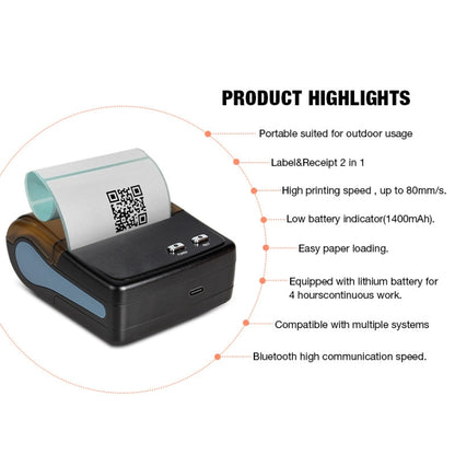 QS-8001 Portable 80mm Bluetooth POS Receipt Thermal Printer(Black) by buy2fix