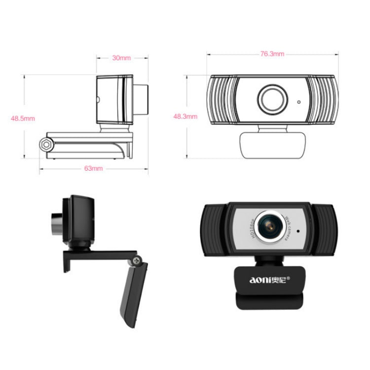 Aoni C33 Beauty FHD 1080P IPTV WebCam Teleconference Teaching Live Broadcast Computer Camera with Microphone, Drive-free Plug and Play(Black) by buy2fix