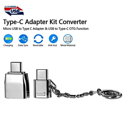 Micro USB Female to USB-C / Type-C Male + USB 2.0 Female to USB-C / Type-C Male Metal Adapter by buy2fix