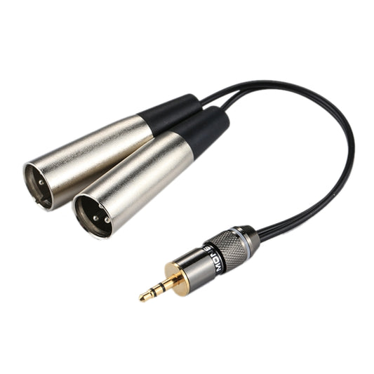 Metal Head 3.5mm Male to Aluminum Shell 2 x 3 Pin XLR CANNON Male Audio Connector Adapter Cable, Total Length: about 25cm - Microphone Audio Cable & Connector by buy2fix | Online Shopping UK | buy2fix
