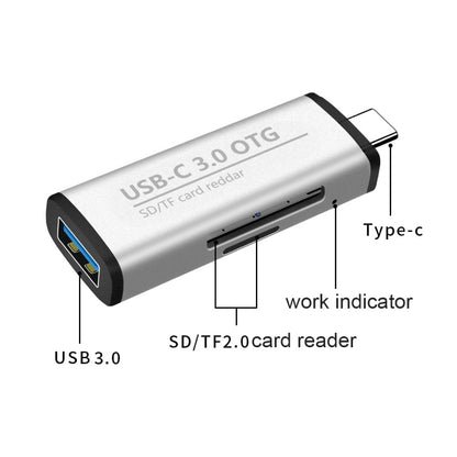 ADS-103 3 in 1 Type-C Male to USB 3.0 Female + SD / TF Card Slots OTG Adapter SD / TF Card Reader (Silver) by buy2fix