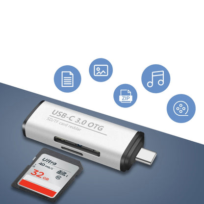 ADS-103 3 in 1 Type-C Male to USB 3.0 Female + SD / TF Card Slots OTG Adapter SD / TF Card Reader (Silver) by buy2fix