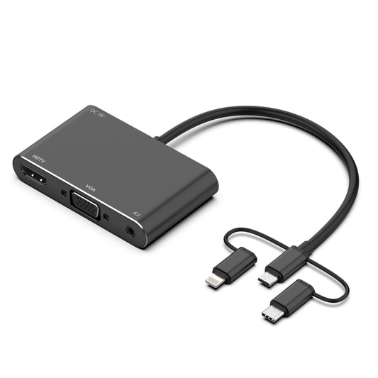 7585B 3 in 1 Micro USB / 8 Pin / Type-C to VGA / HDTV / AV Adapter Mobile HD Screen Player (Black) - Wireless Display Dongle by buy2fix | Online Shopping UK | buy2fix