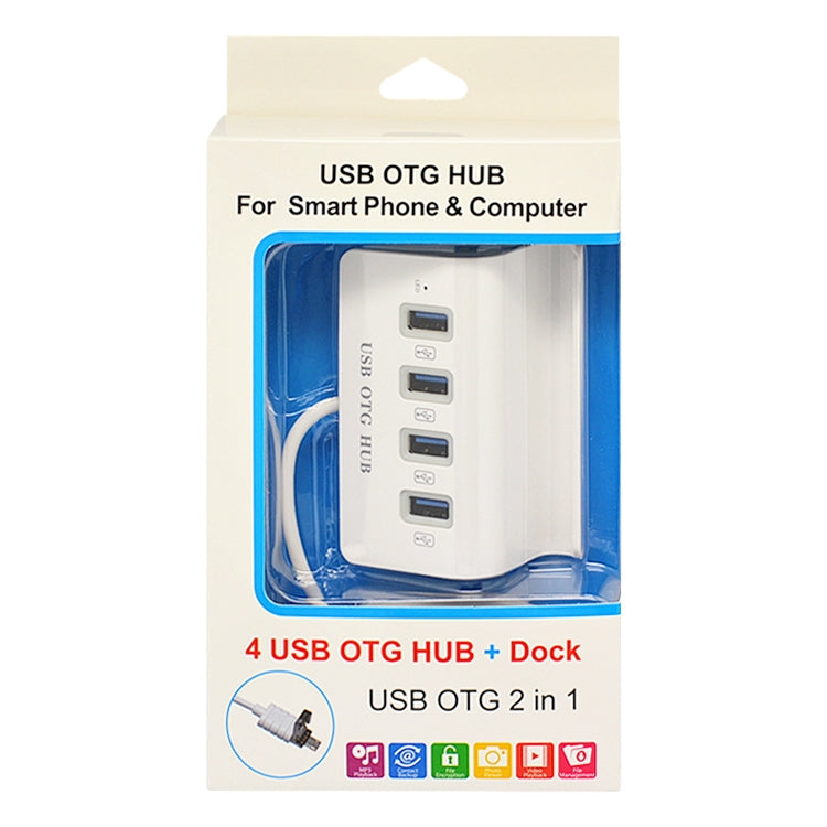 H-506 4 in 1 Micro USB / USB to 4 USB 2.0 Interface OTG Docking Station HUB with Stand Function by buy2fix