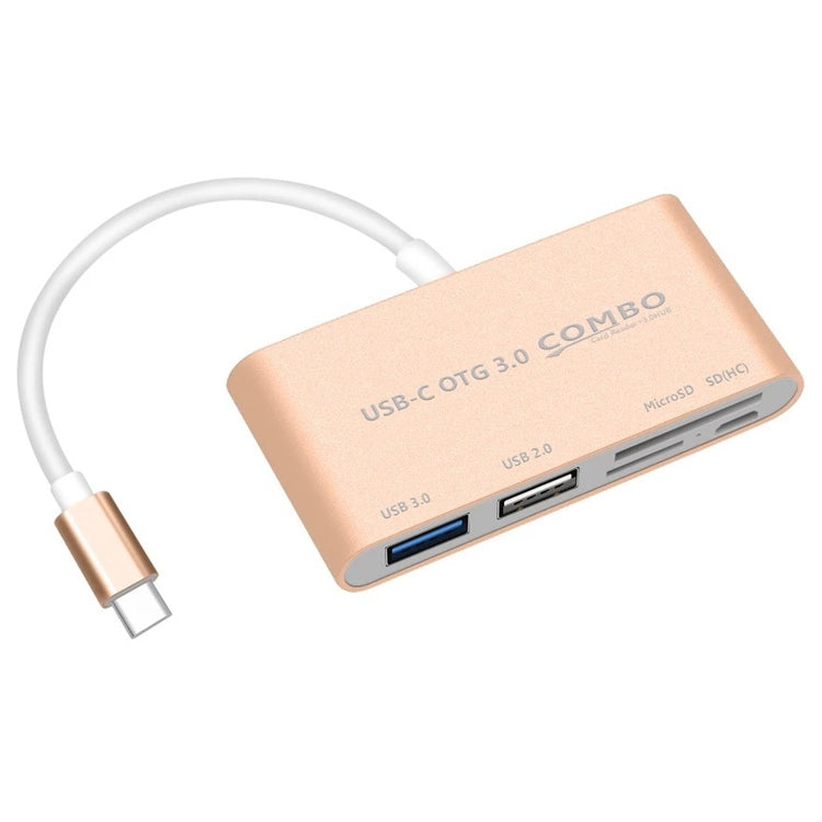 COMBO T-693 5 in 1 USB-C / Type-C to SD / TF / Micro SD Card Slot + USB 3.0 + USB 2.0Ports OTG HUB Card Reader(Gold) by buy2fix