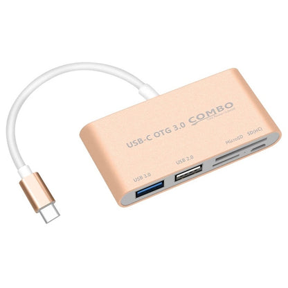 COMBO T-693 5 in 1 USB-C / Type-C to SD / TF / Micro SD Card Slot + USB 3.0 + USB 2.0Ports OTG HUB Card Reader(Gold) by buy2fix