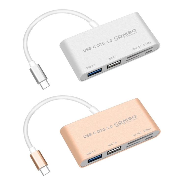 COMBO T-693 5 in 1 USB-C / Type-C to SD / TF / Micro SD Card Slot + USB 3.0 + USB 2.0Ports OTG HUB Card Reader(Gold) by buy2fix