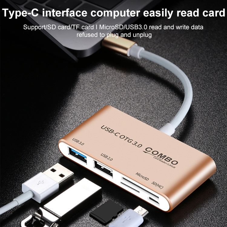 COMBO T-693 5 in 1 USB-C / Type-C to SD / TF / Micro SD Card Slot + USB 3.0 + USB 2.0Ports OTG HUB Card Reader(Gold) by buy2fix