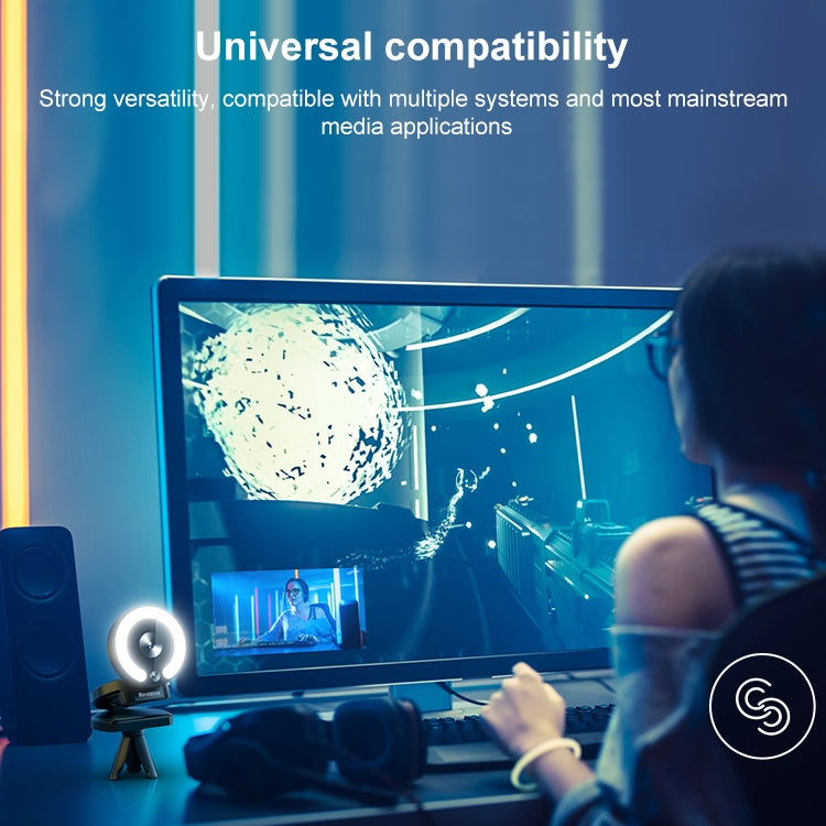 Landshine 90 Degree Wide-angle 2K USB Autofocus Computer Live Beauty HD Camera with Ring Light by buy2fix