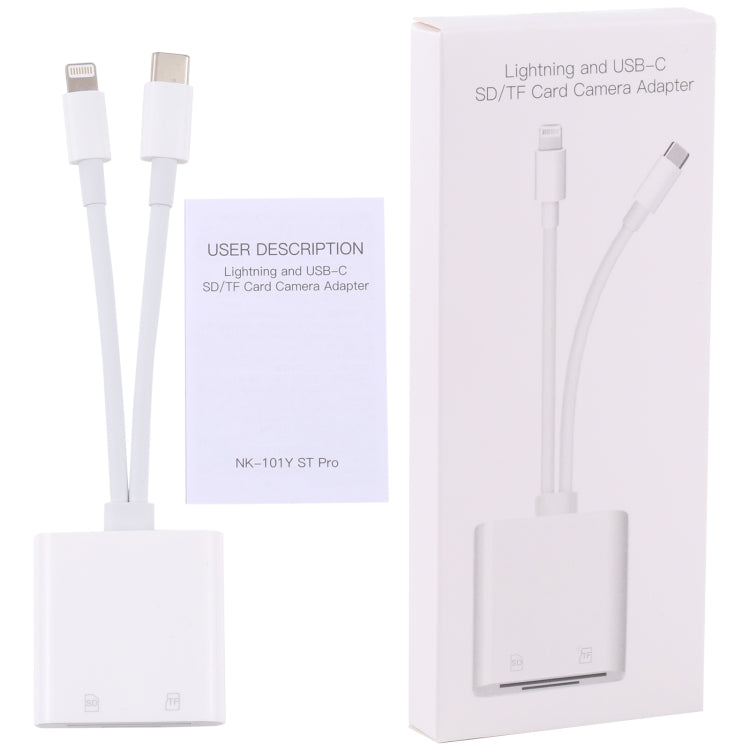 NK-101Y ST Pro 8 Pin + USB-C / Type-C to SD / TF Card Camera Adapter by buy2fix