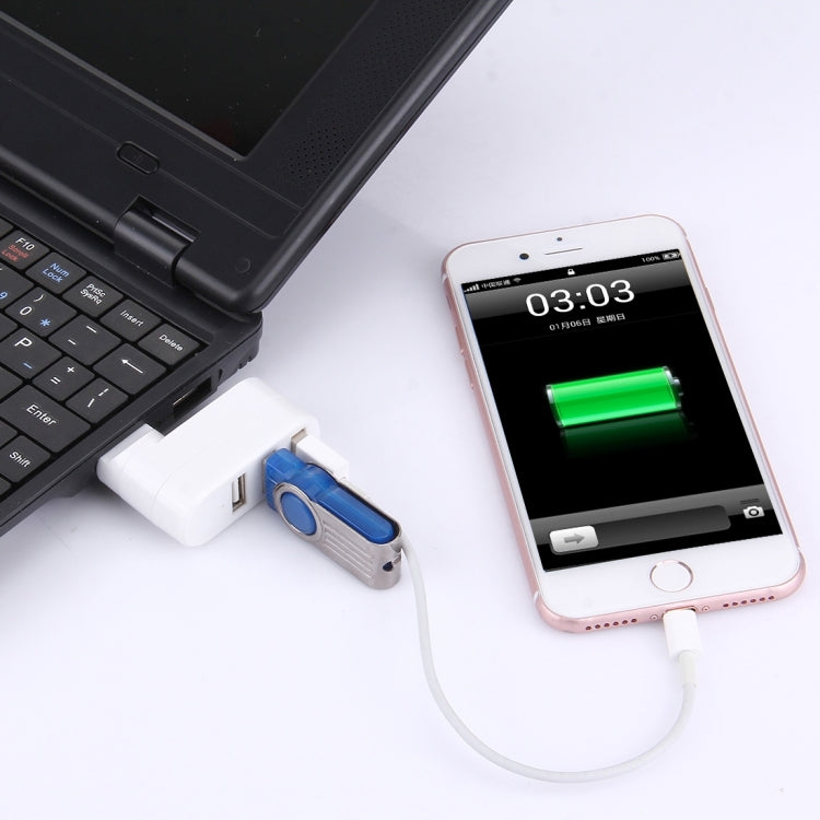 180 Degree Rotation USB Head 3 Ports USB 2.0 Portable HUB(White) by buy2fix