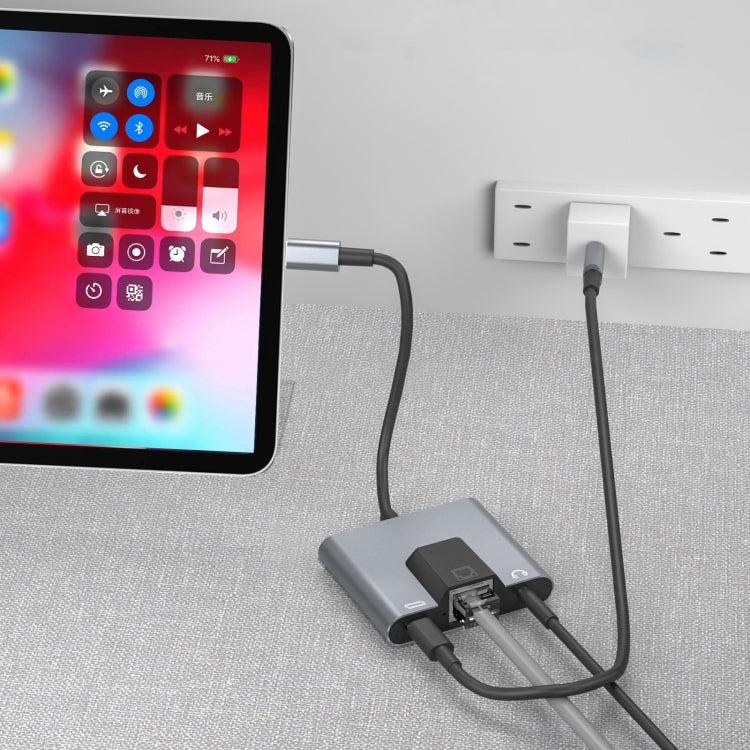 NK-1056TC 3 in 1 USB-C / Type-C Male to USB-C / Type-C Charging + Ethernet + 3.5mm Earphone Female Adapter - OTG Adapter by buy2fix | Online Shopping UK | buy2fix