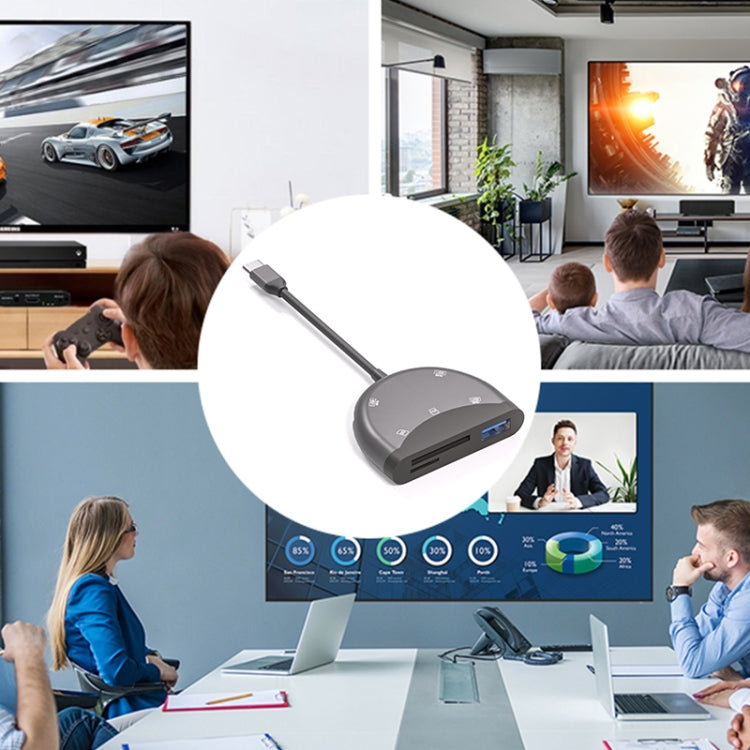 NK-3039 5 in 1 USB-C / Type-C Male to TF / SD Card Slot + 3 USB Female Adapter by buy2fix