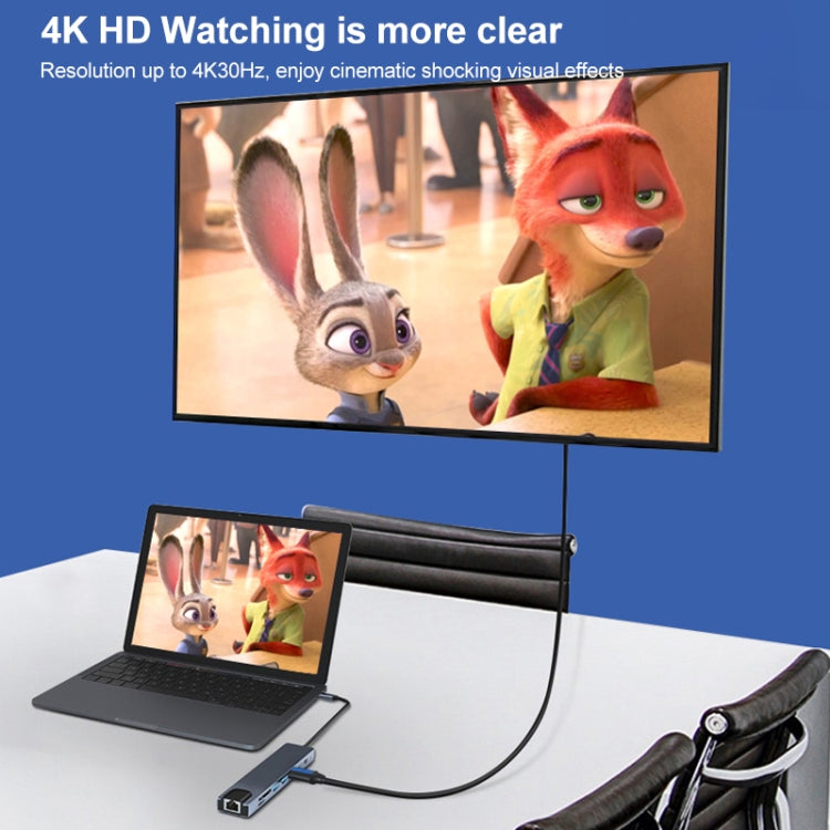 7 in 1 RJ45 + SD/TF + USB 3.0 x 2 + HDMI + PD to USB-C / Type-C HUB Adapter by buy2fix