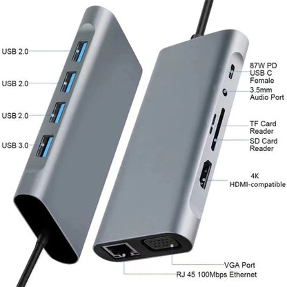 11 in 1 USB-C / Type-C to USB Docking Station HUB Adapter(100M Network Port) - USB HUB by buy2fix | Online Shopping UK | buy2fix
