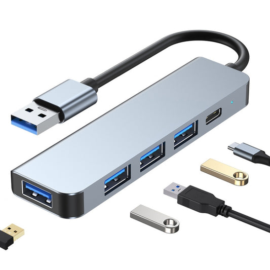 BYL-2301U 5 in 1 USB to USB3.0+USB2.0x3+USB-C / Type-C HUB Adapter, Cable Length: 10cm by buy2fix