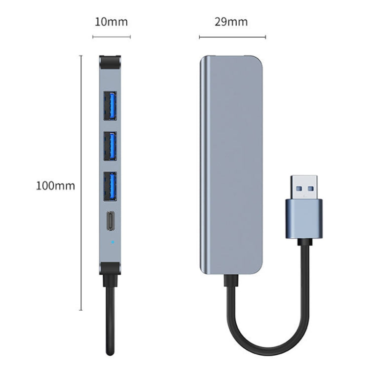 BYL-2301U 5 in 1 USB to USB3.0+USB2.0x3+USB-C / Type-C HUB Adapter, Cable Length: 10cm by buy2fix