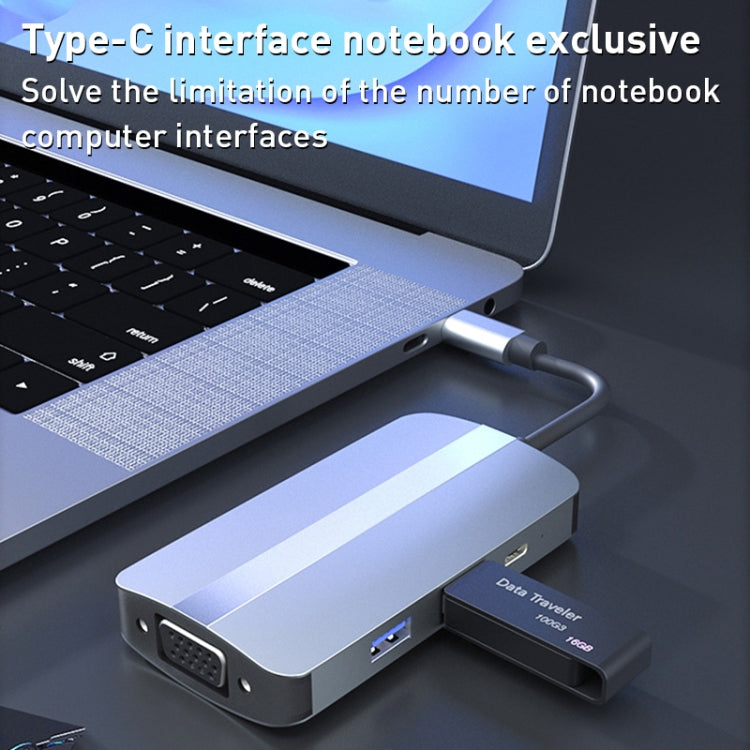 BYL-2106 7 in 1 USB-C / Type-C to USB Docking Station HUB Adapter (Silver) by buy2fix