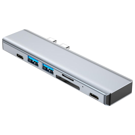 BYL-2101 7 in 1 Dual USB-C / Type-C to USB Docking Station HUB Adapter (Silver) by buy2fix