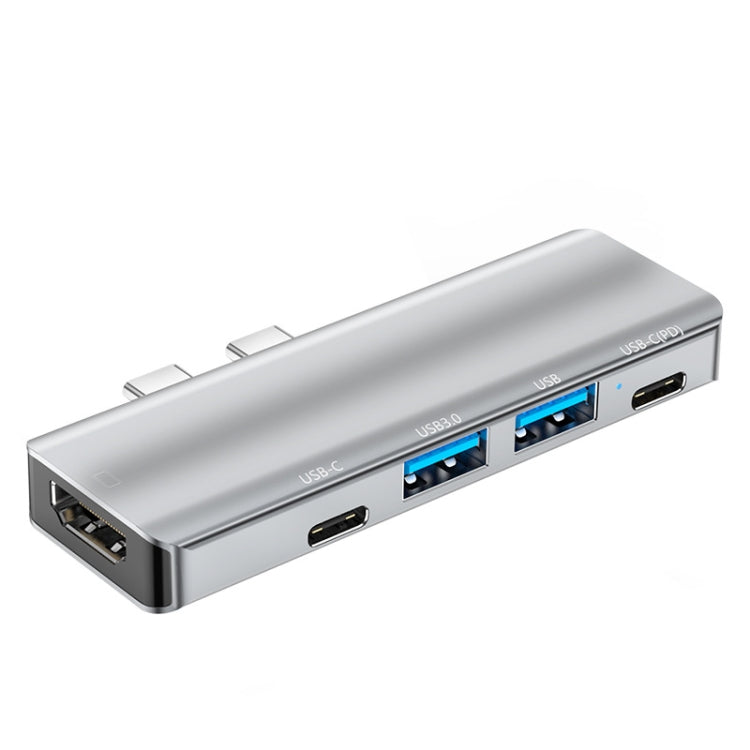YG-2102 5 in 1 Dual USB-C / Type-C to USB Docking Station HUB Adapter (Silver) by buy2fix