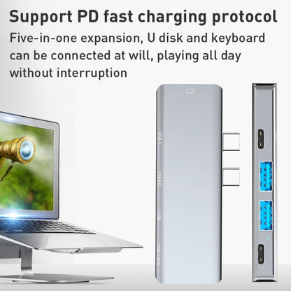 YG-2102 5 in 1 Dual USB-C / Type-C to USB Docking Station HUB Adapter (Silver) by buy2fix