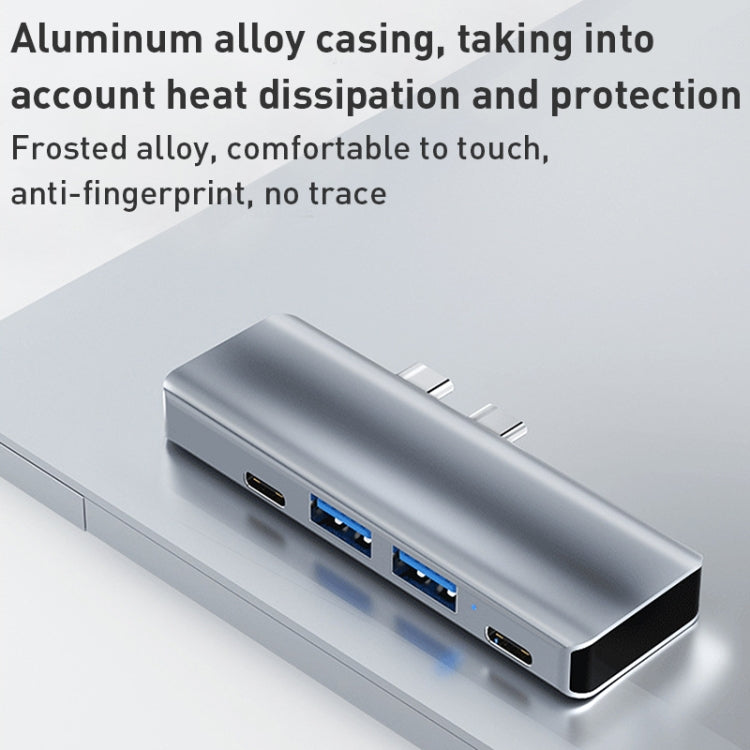 YG-2102 5 in 1 Dual USB-C / Type-C to USB Docking Station HUB Adapter (Silver) by buy2fix