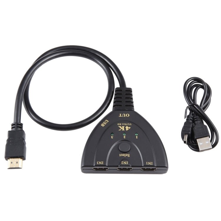 3 x 1 4K 30Hz HDMI Switcher with Pigtail HDMI Cable, Support External Power Supply by buy2fix