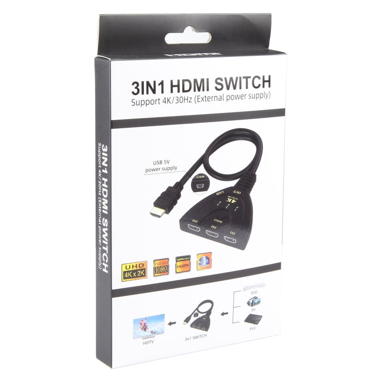 3 x 1 4K 30Hz HDMI Switcher with Pigtail HDMI Cable, Support External Power Supply by buy2fix