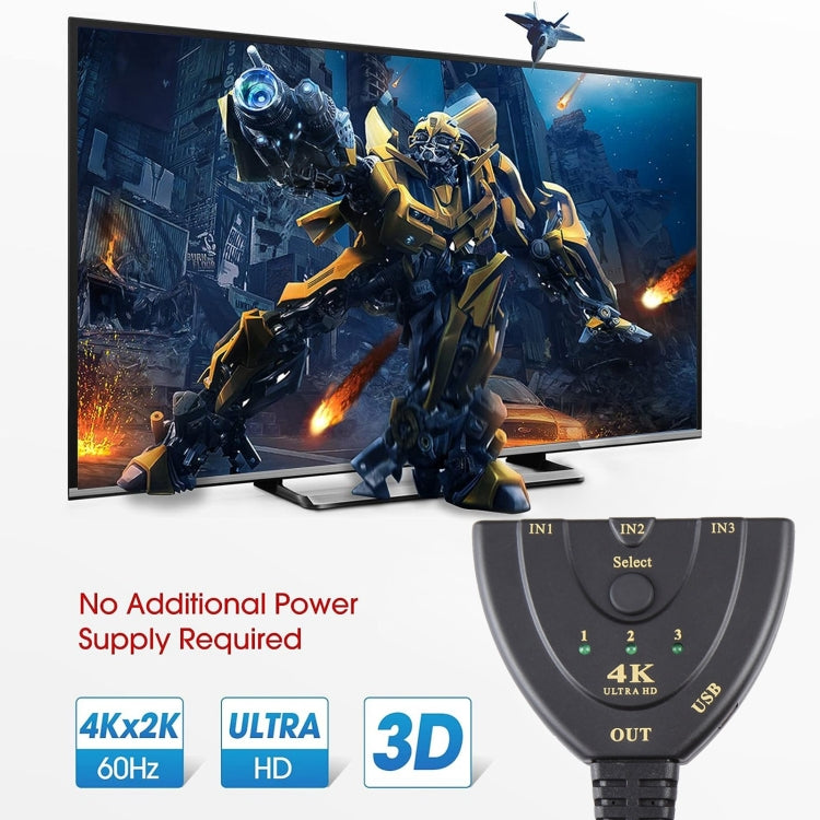 3 x 1 4K 30Hz HDMI Switcher with Pigtail HDMI Cable, Support External Power Supply by buy2fix
