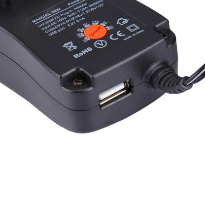 US Plug Universal 30W Power Wall Plug-in Adapter with 5V 2.1A USB Port, Tips: 6 PCS, Cable Length: About 1.2m - AC Adapers by buy2fix | Online Shopping UK | buy2fix
