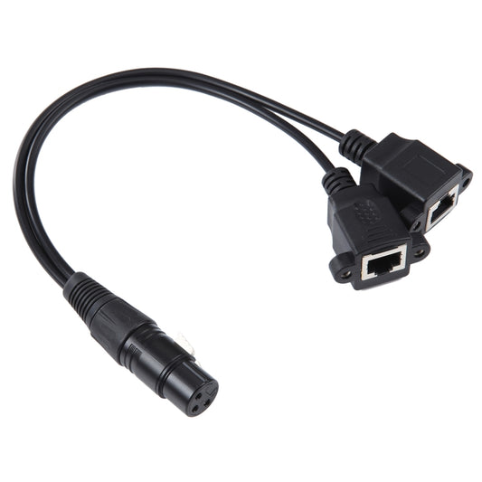 3-pin XLR Female to 2 x RJ45 Female Ethernet LAN Network Extension Cable, Cable Length: 30cm(Black) - Lan Cable and Tools by buy2fix | Online Shopping UK | buy2fix