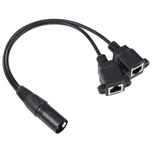 3-pin XLR Male to 2 x RJ45 Female Ethernet LAN Network Extension Cable, Cable Length: 30cm (Black) - Lan Cable and Tools by buy2fix | Online Shopping UK | buy2fix