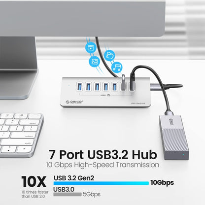 ORICO M3U7-G2 Aluminum Alloy 7-Port USB 3.2 Gen2 10Gbps HUB with 1m Cable (Silver) - USB 3.0 HUB by ORICO | Online Shopping UK | buy2fix