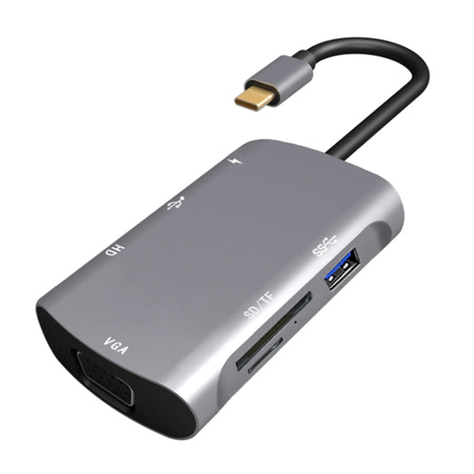 V217E 7 In 1 Type C / USB-C to PD + HDMI + VGA + USB3.0 + UB2.0 + SD / TF Multi-function Type-C / USB-C HUB Docking Station - USB HUB by buy2fix | Online Shopping UK | buy2fix